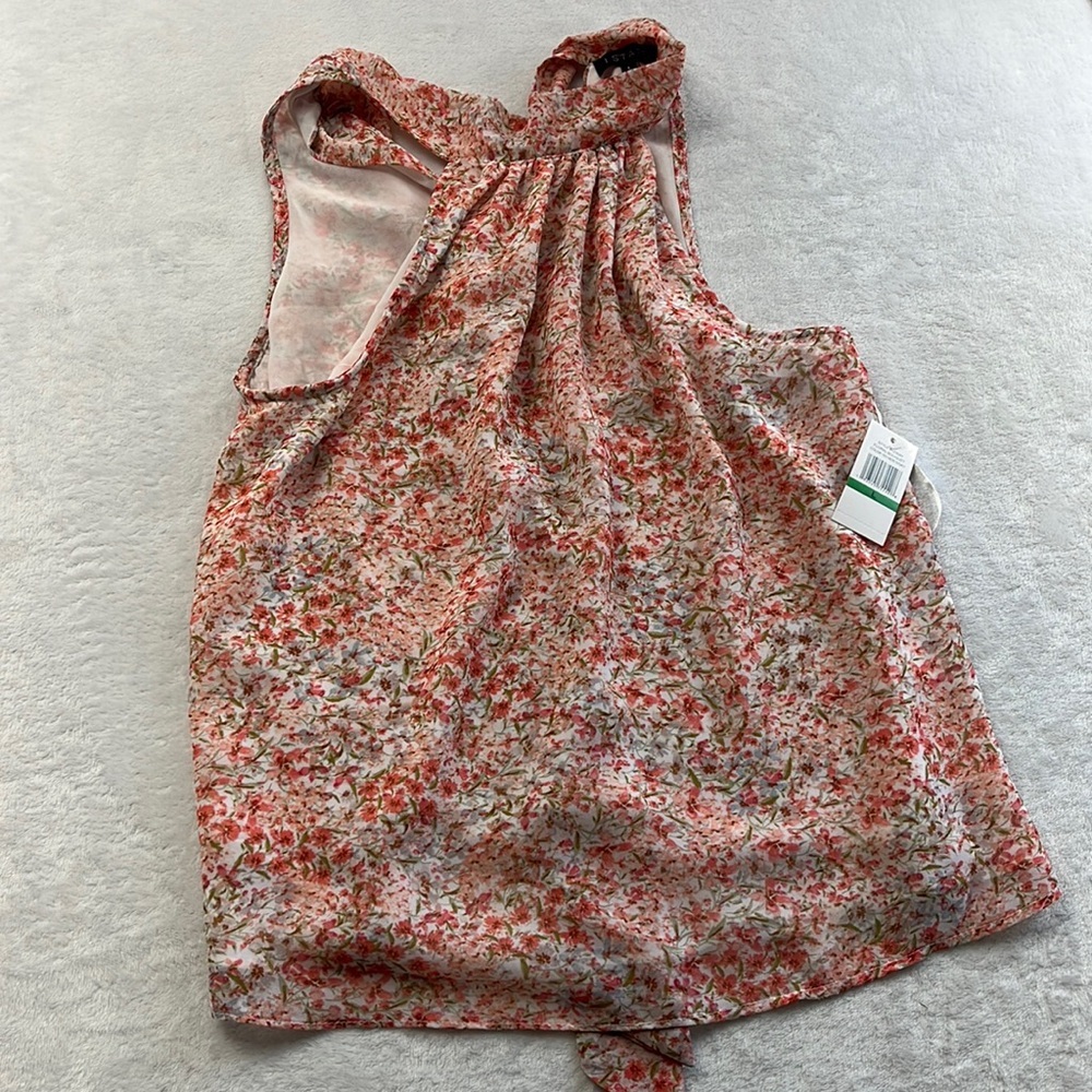 NEW 1. State L Floral Bouquet Pink Ivory Sleeveless Flowy‎ Blouse